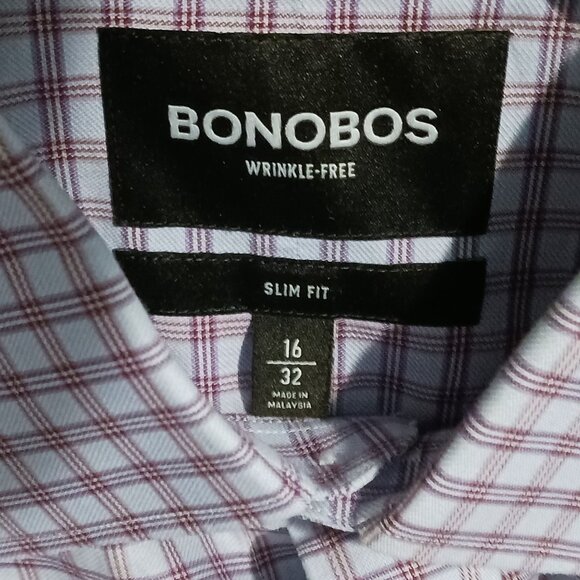 Bonobos Wrinkle Free Longsleeve Button-up Shirt Blue/Red Plaid Slim Fit 16/32 - Picture 3 of 8